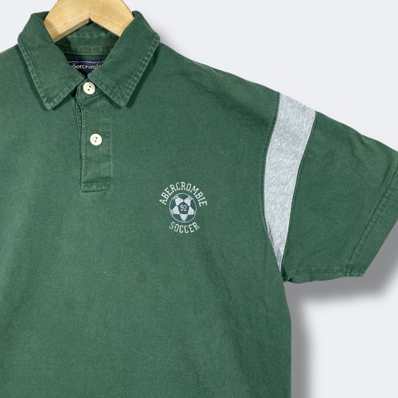 Vintage Y2k Abercrombie Fitch Polo Shirt Mens L Green Soccer Sporty Preppy - Picture 2 of 6